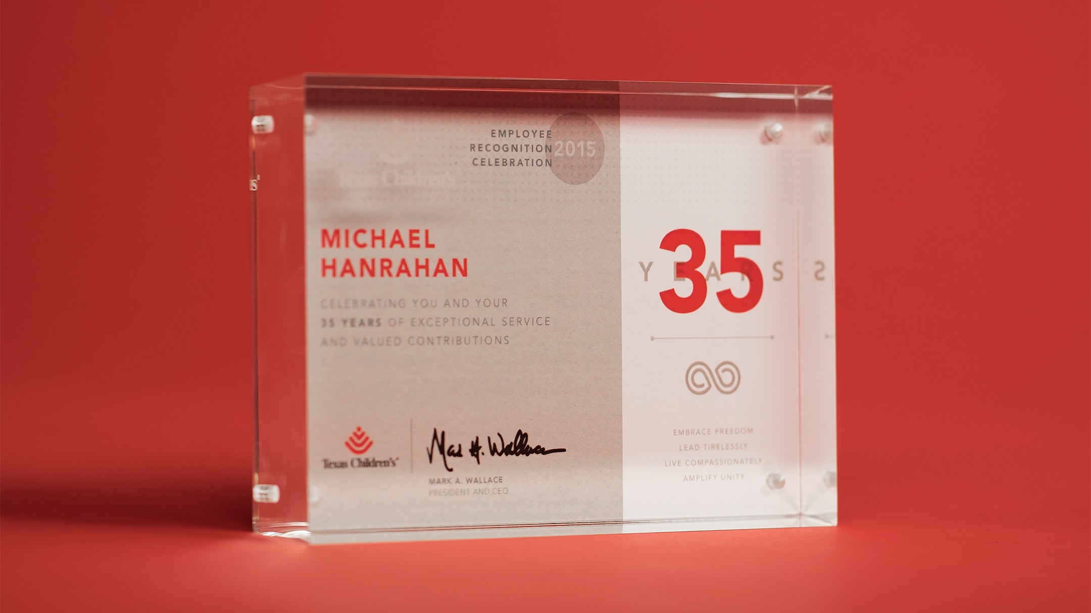 An award celebrating 35 years of employment.