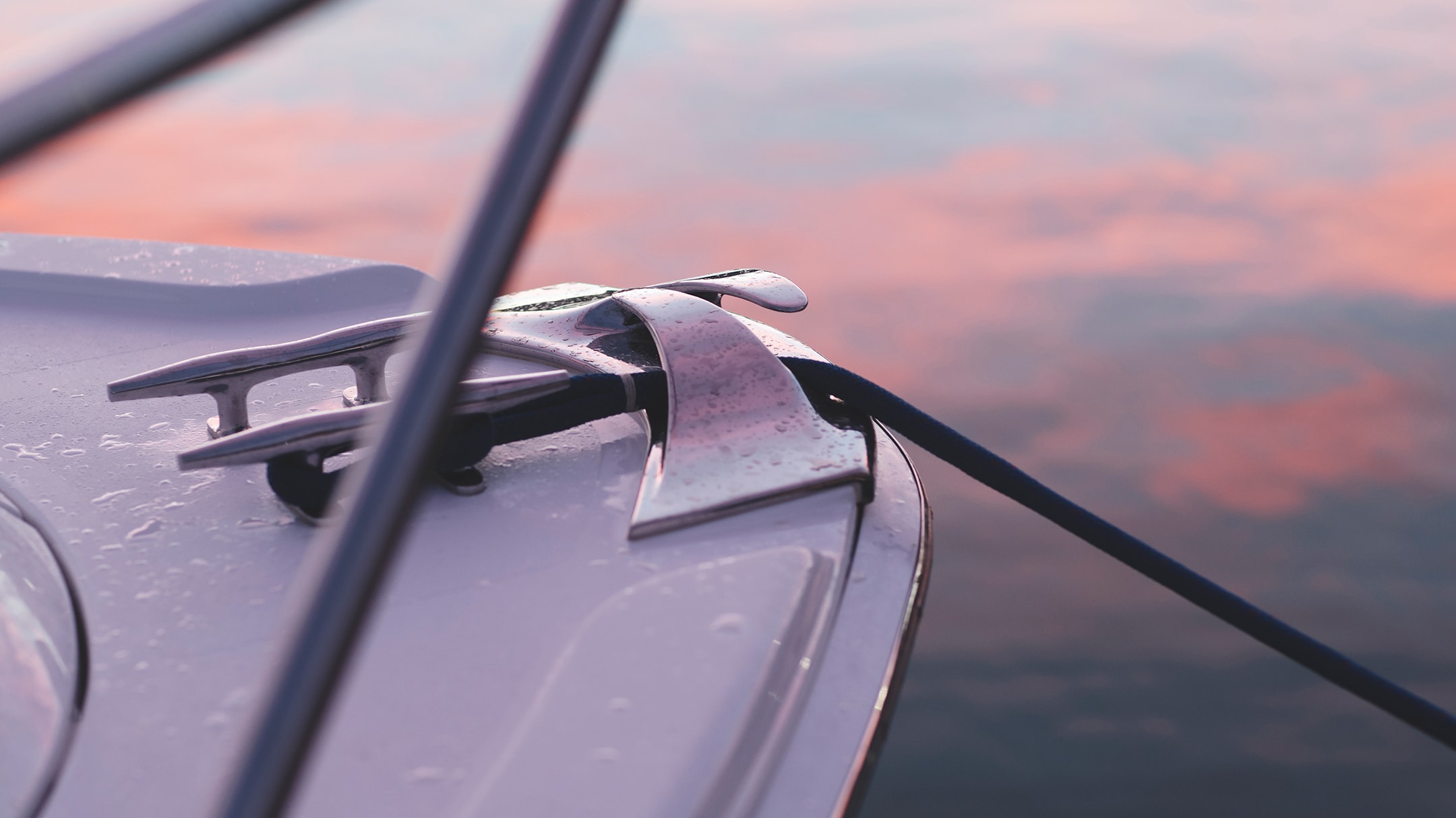 front of boat at sunset