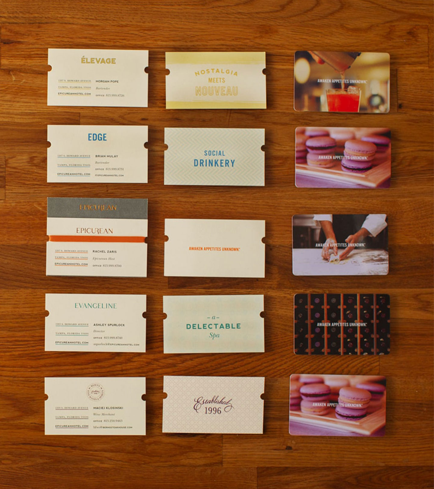 Epicurean Hotel branded collateral and business cards