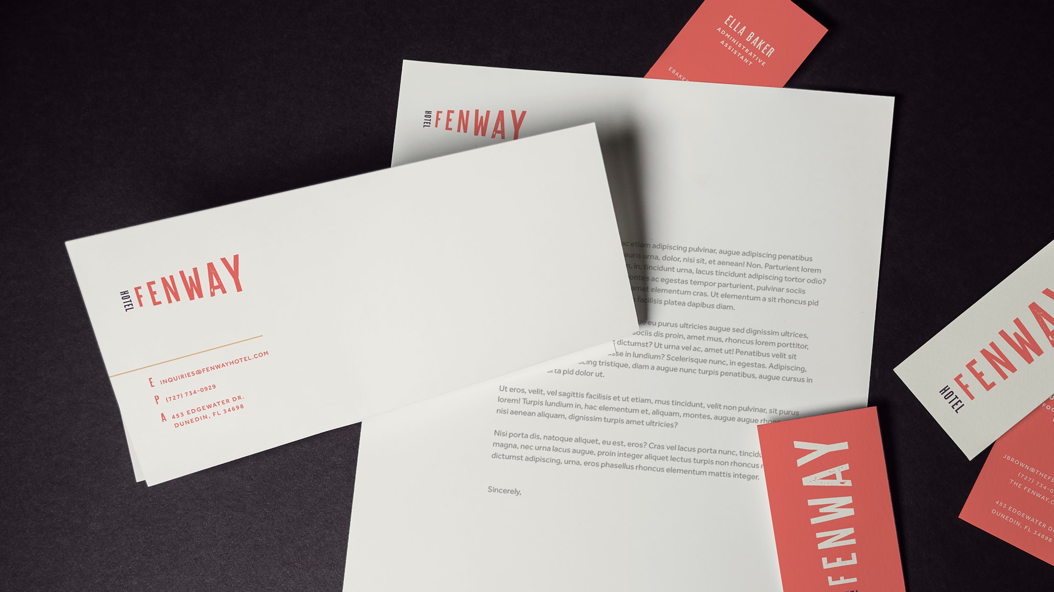 hotel branding elements for Fenway Hotel -hospitality branding project