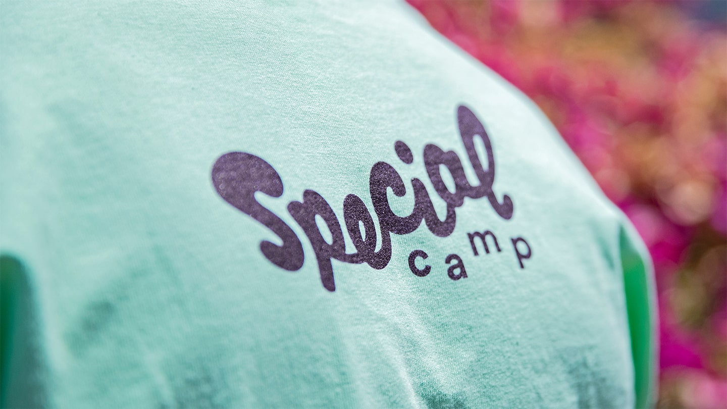 Example of nonprofit rebrand for 2017 STOKED recipient Special Camp for Special Kids—tshirt mockup