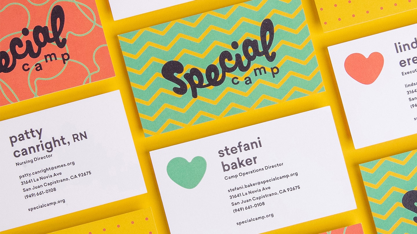 Example of nonprofit rebrand for 2017 STOKED recipient Special Camp for Special Kids—business cards