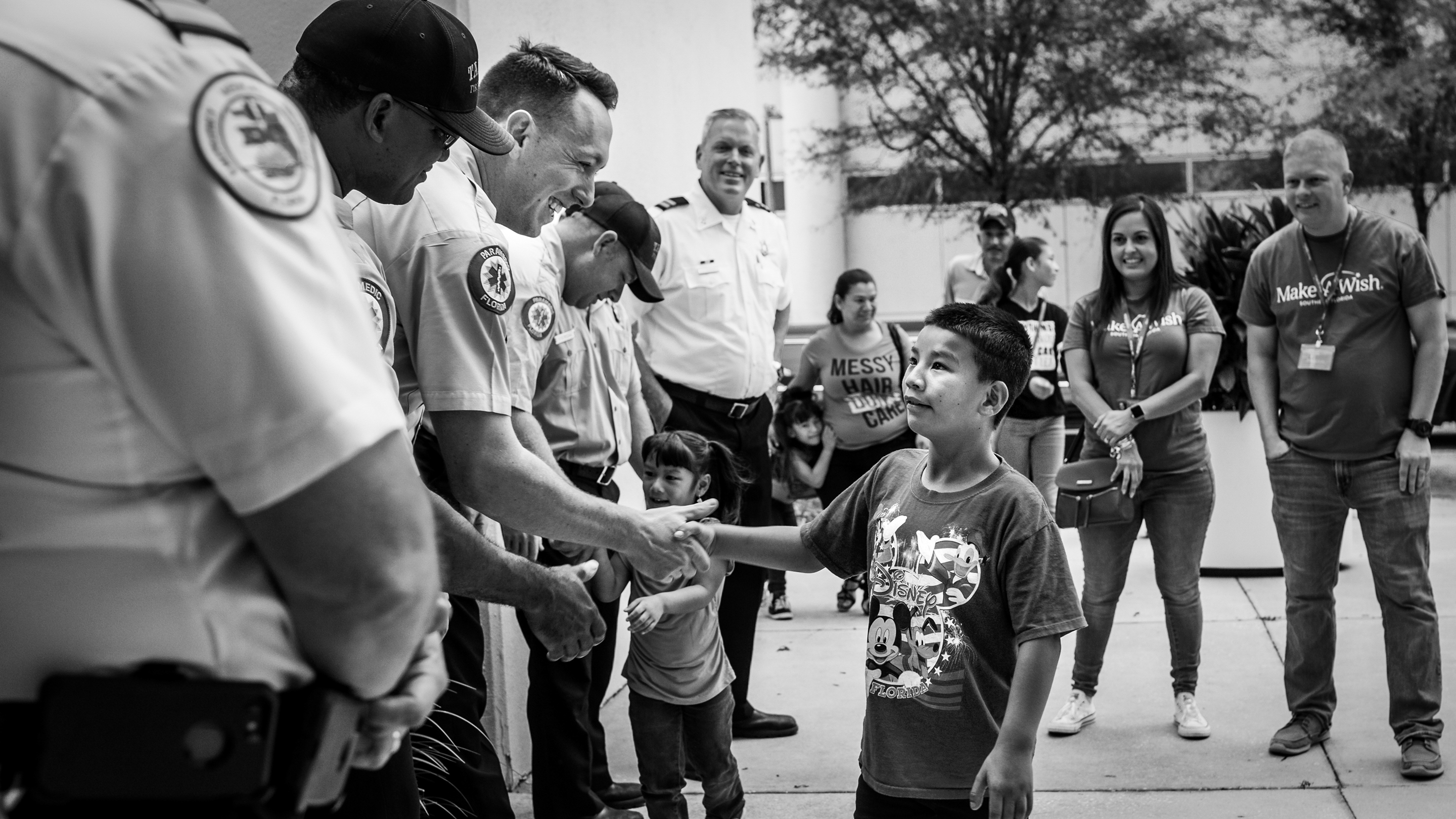 Make-A-Wish Boy Firefighters Shake Hands