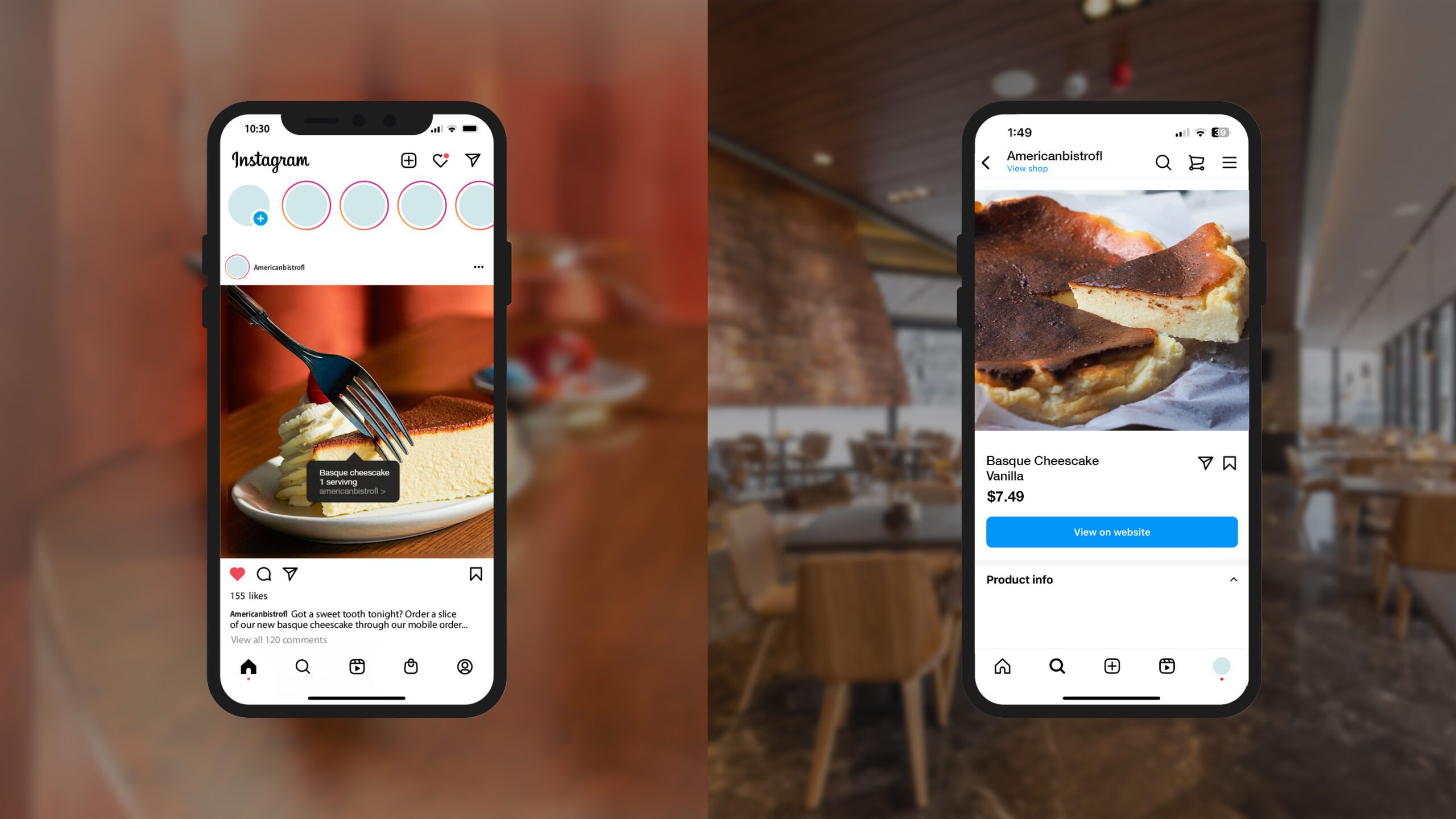 Instagram Shop user experience for mobile cheescake order